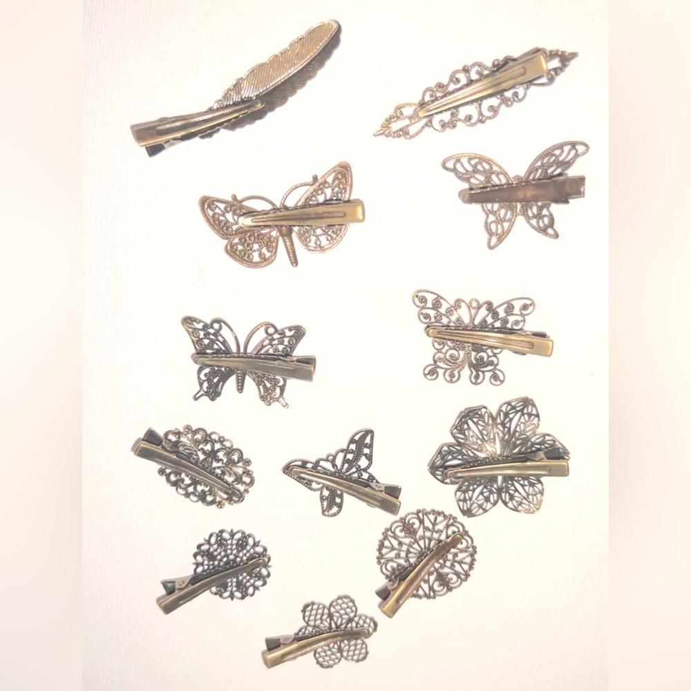 Hair Clips Butterfly Flower Feather Hair Barrettes 12 Piece Set Bronze Tone New - Picture 8 of 16